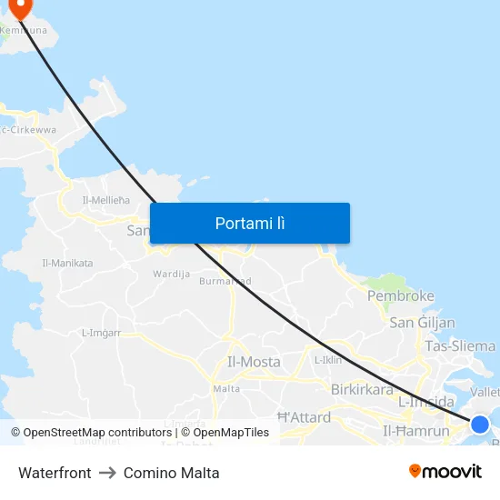 Waterfront to Comino Malta map
