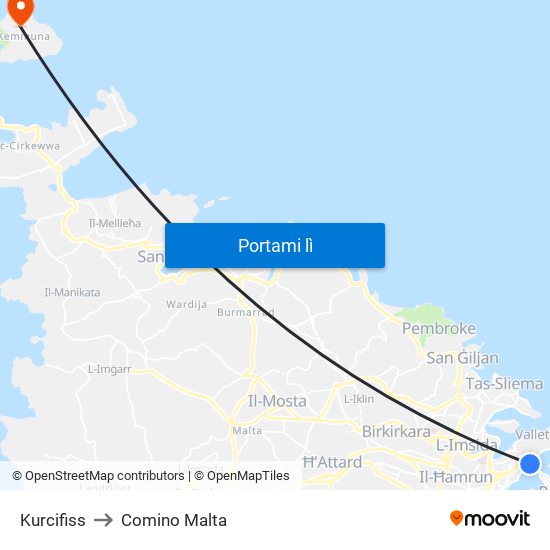Kurcifiss to Comino Malta map