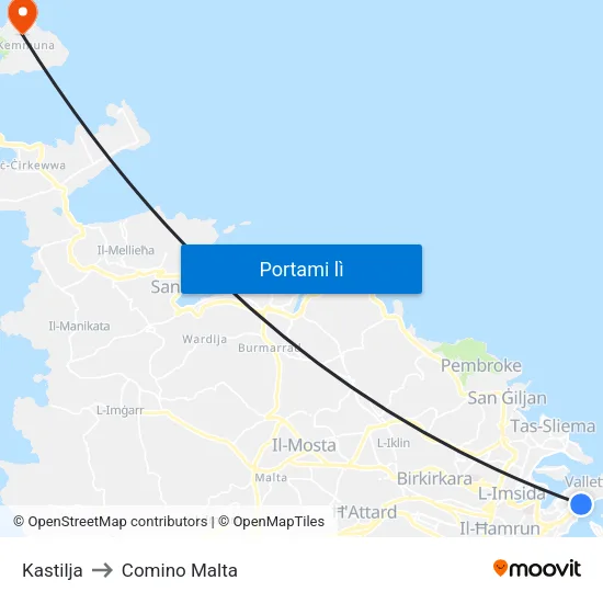 Kastilja to Comino Malta map