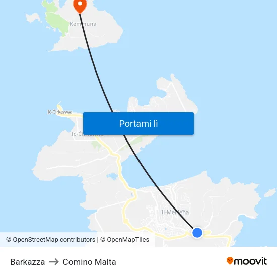 Barkazza to Comino Malta map