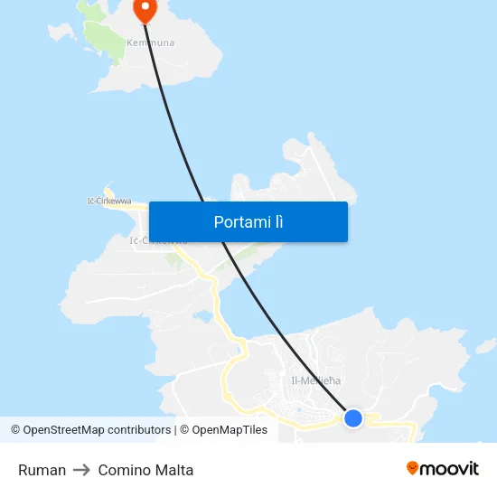Ruman to Comino Malta map