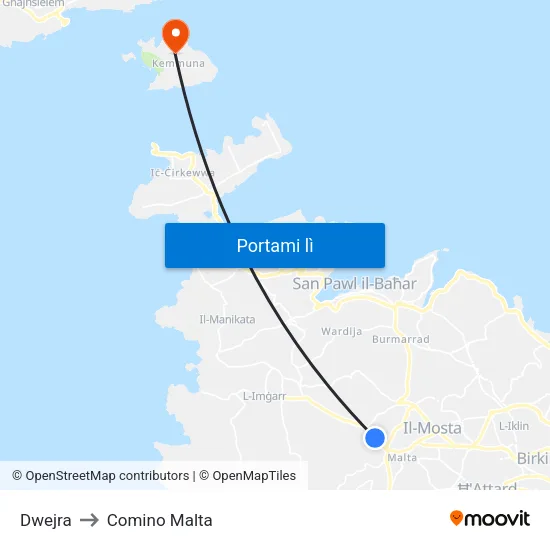 Dwejra to Comino Malta map