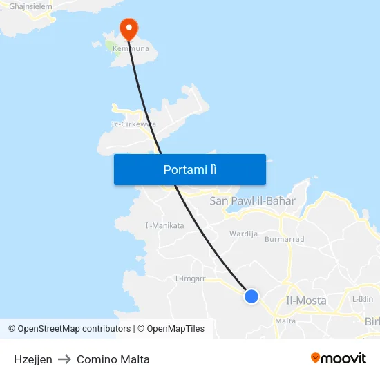 Hzejjen to Comino Malta map