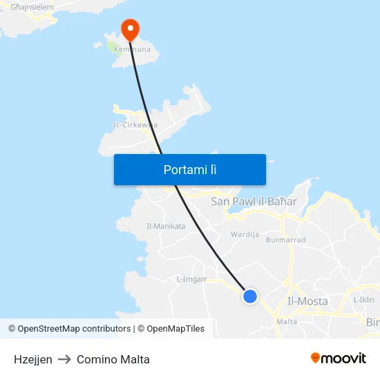 Hzejjen to Comino Malta map