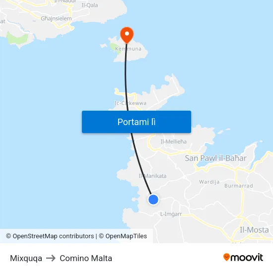 Mixquqa to Comino Malta map