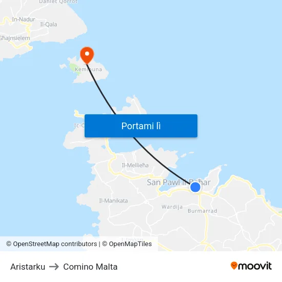Aristarku to Comino Malta map