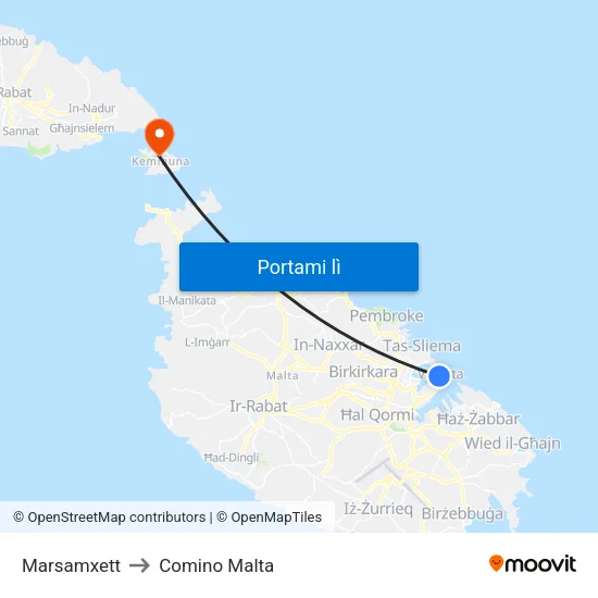 Marsamxett to Comino Malta map