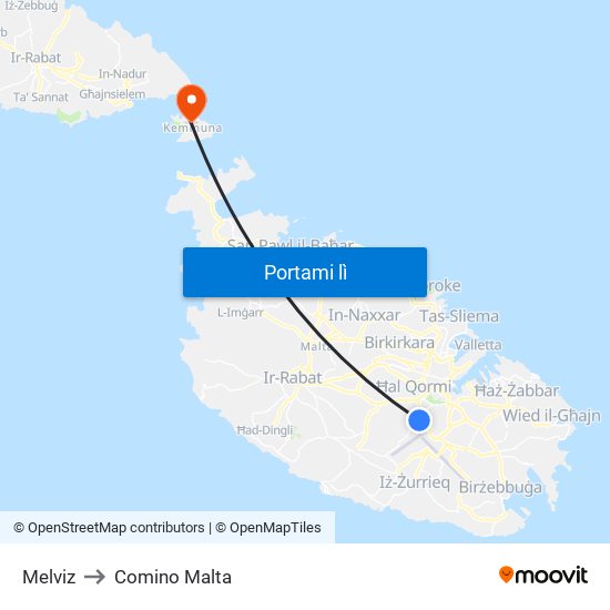 Melviz to Comino Malta map