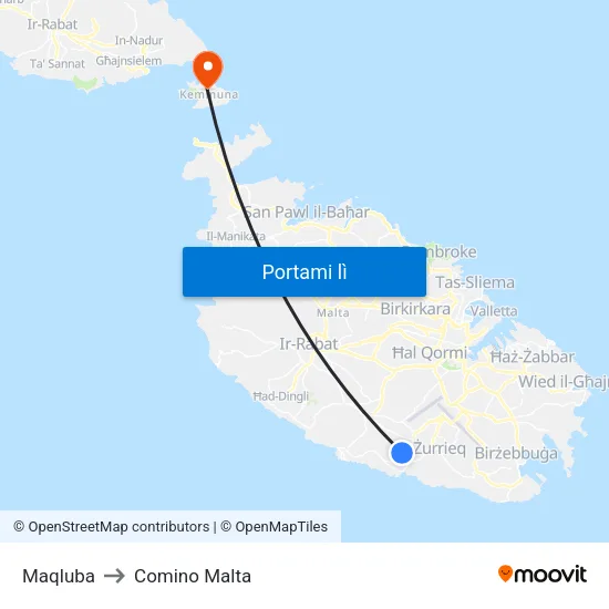 Maqluba to Comino Malta map