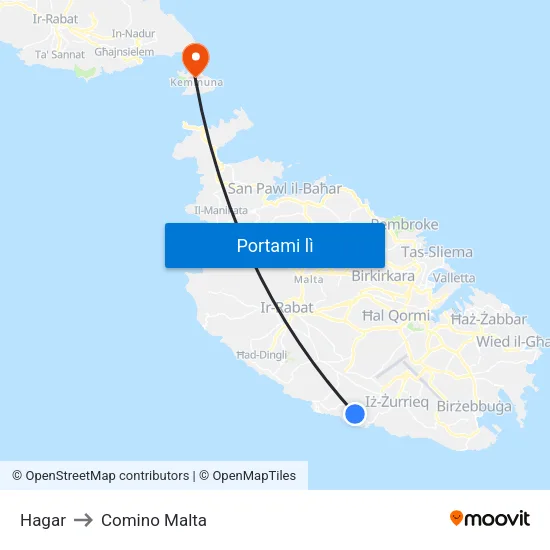 Hagar to Comino Malta map