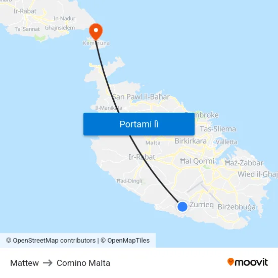 Mattew to Comino Malta map