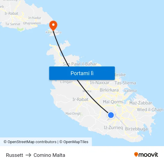 Russett to Comino Malta map