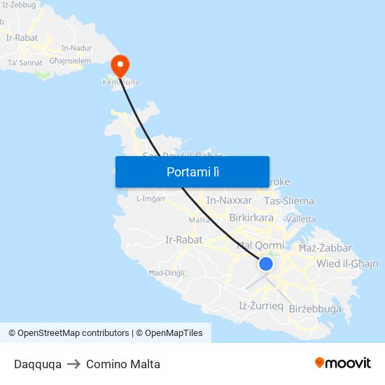 Daqquqa to Comino Malta map