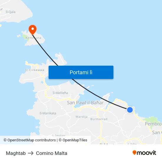 Maghtab to Comino Malta map