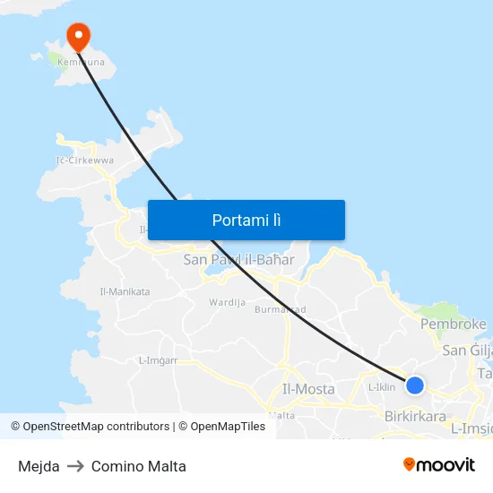 Mejda to Comino Malta map