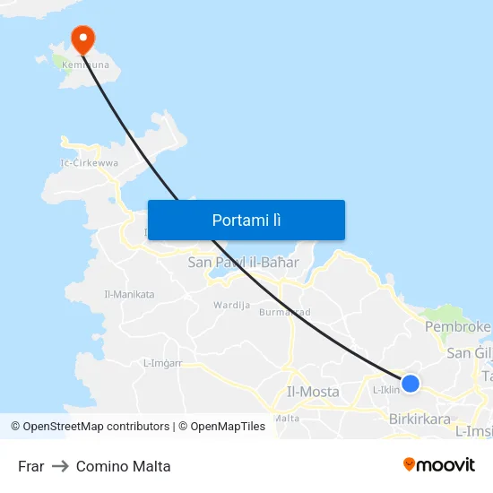 Frar to Comino Malta map