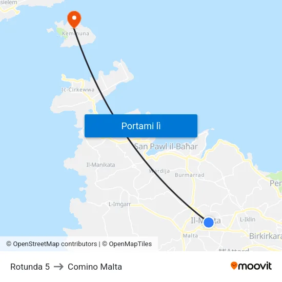 Rotunda 5 to Comino Malta map