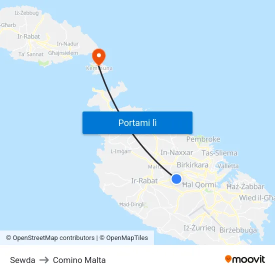 Sewda to Comino Malta map