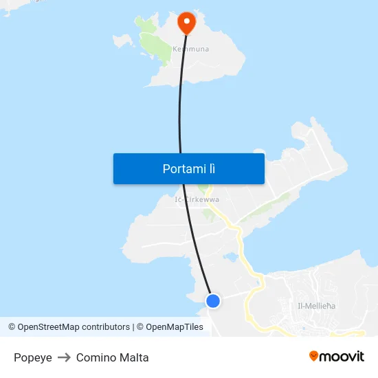 Popeye to Comino Malta map