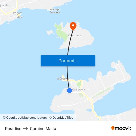 Paradise to Comino Malta map