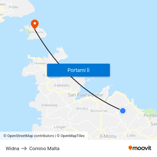 Widna to Comino Malta map