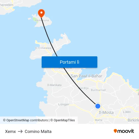 Xemx to Comino Malta map