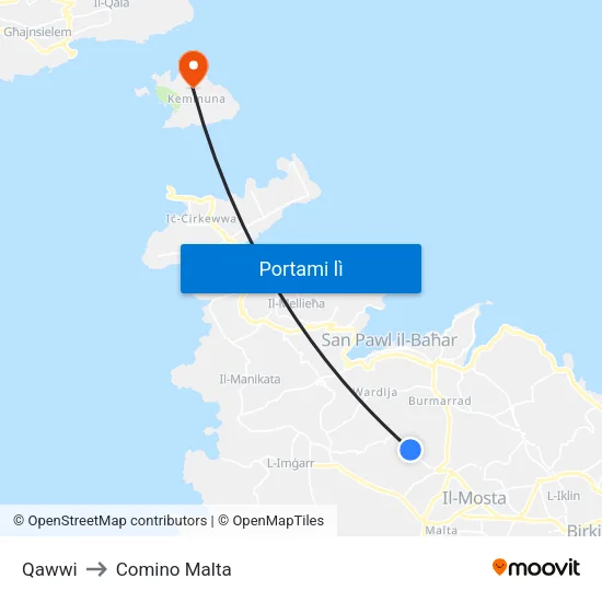 Qawwi to Comino Malta map