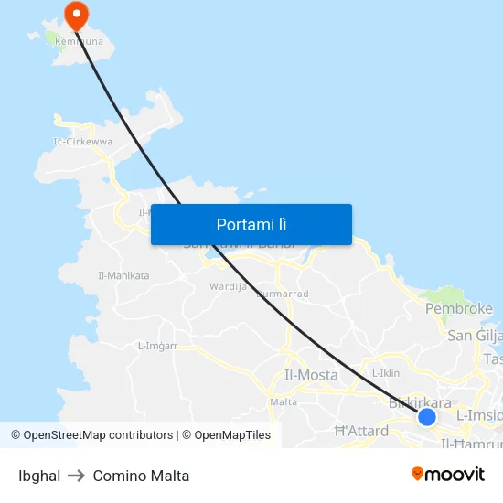 Ibghal to Comino Malta map