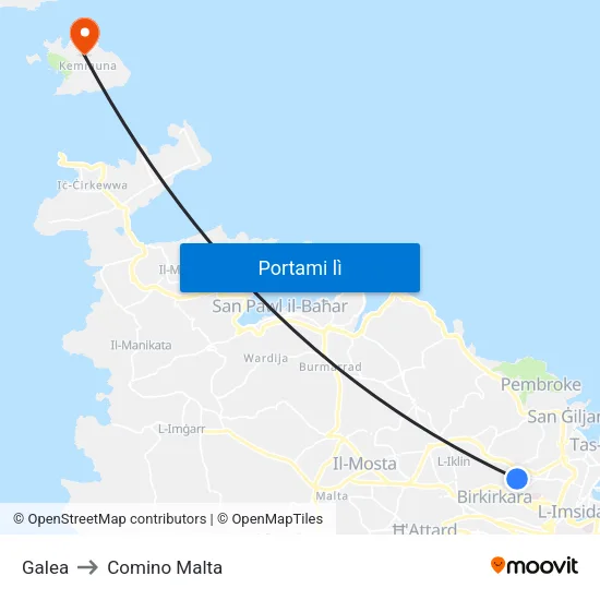 Galea to Comino Malta map