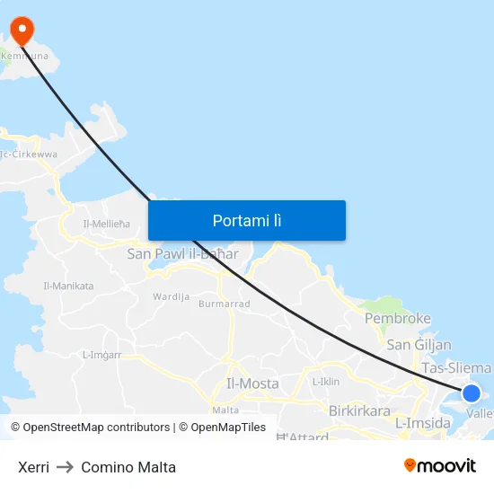 Xerri to Comino Malta map