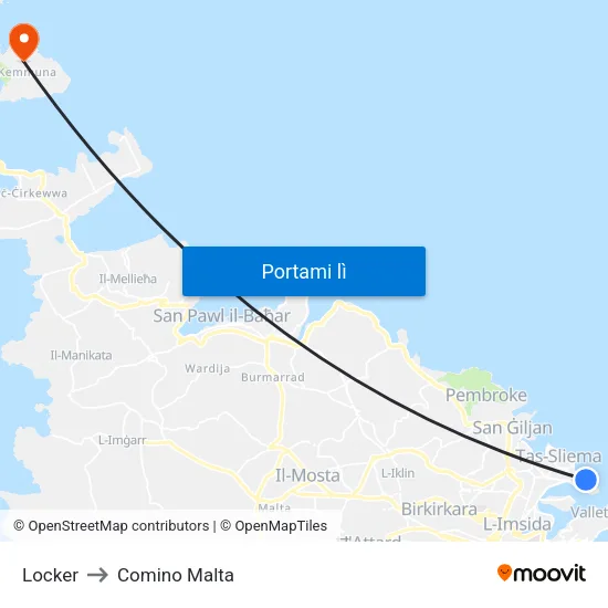 Locker to Comino Malta map