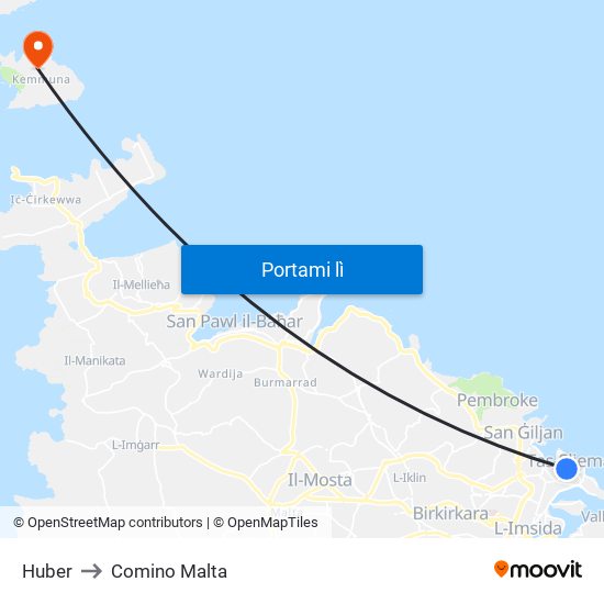 Huber to Comino Malta map