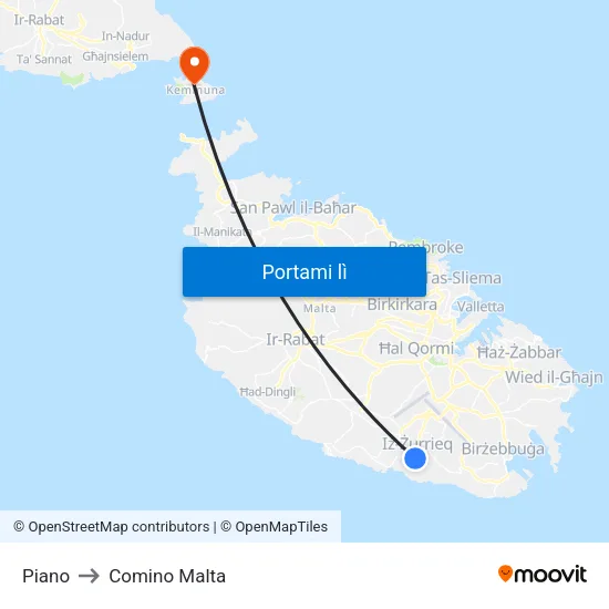 Piano to Comino Malta map