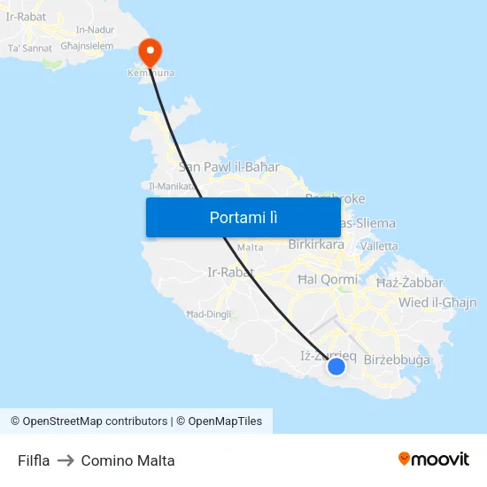 Filfla to Comino Malta map