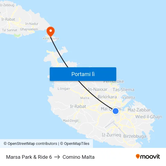 Marsa Park & Ride 6 to Comino Malta map