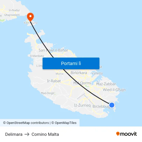 Delimara to Comino Malta map