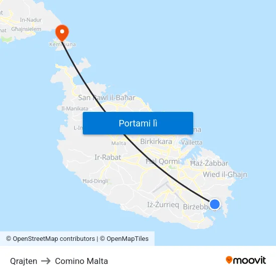 Qrajten to Comino Malta map