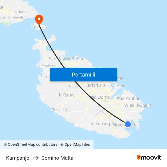 Kampanjol to Comino Malta map