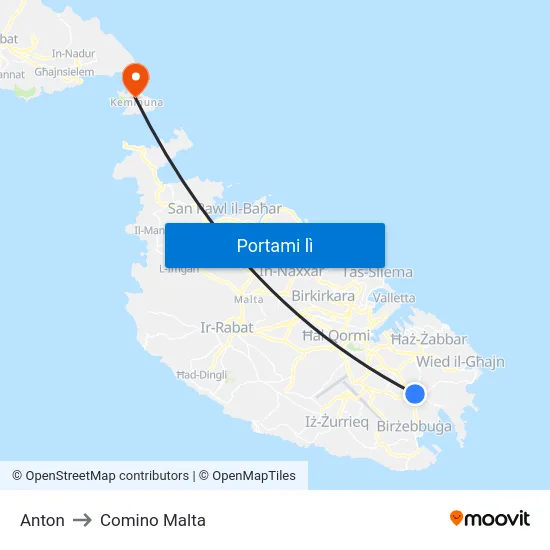 Anton to Comino Malta map