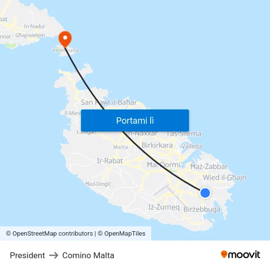 President to Comino Malta map