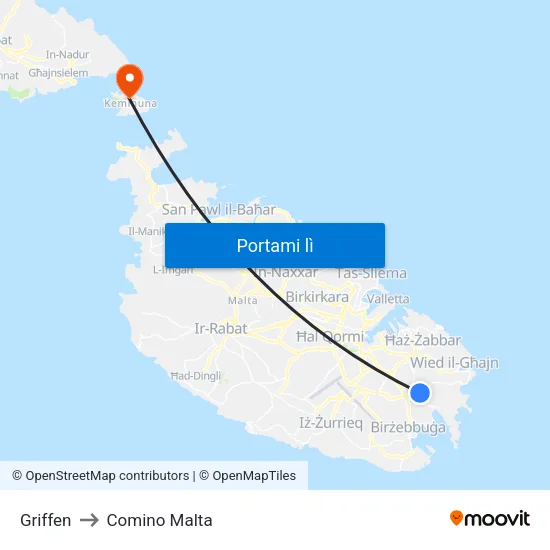 Griffen to Comino Malta map