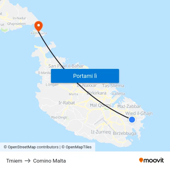 Tmiem to Comino Malta map