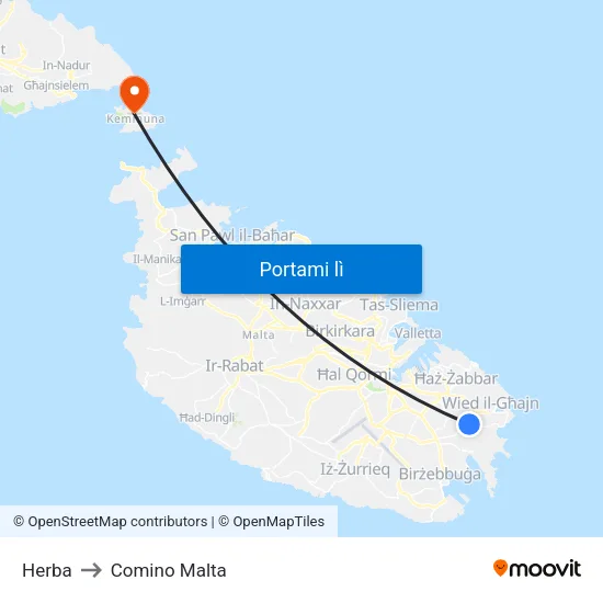 Herba to Comino Malta map