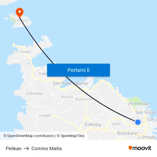 Pelikan to Comino Malta map