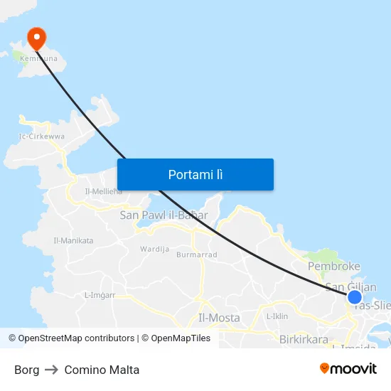Borg to Comino Malta map