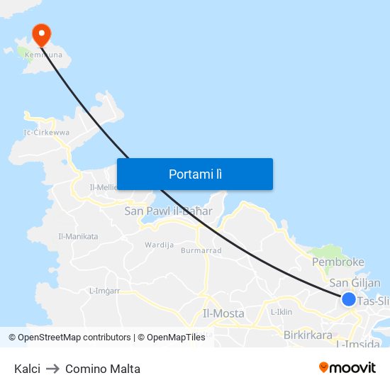 Kalci to Comino Malta map