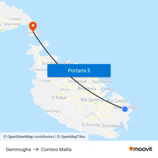 Gemmugha to Comino Malta map