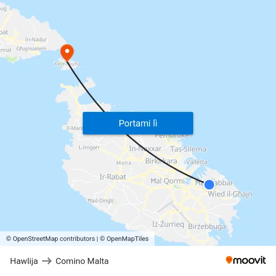 Hawlija to Comino Malta map