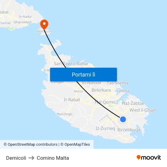 Demicoli to Comino Malta map