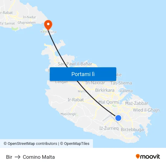 Bir to Comino Malta map